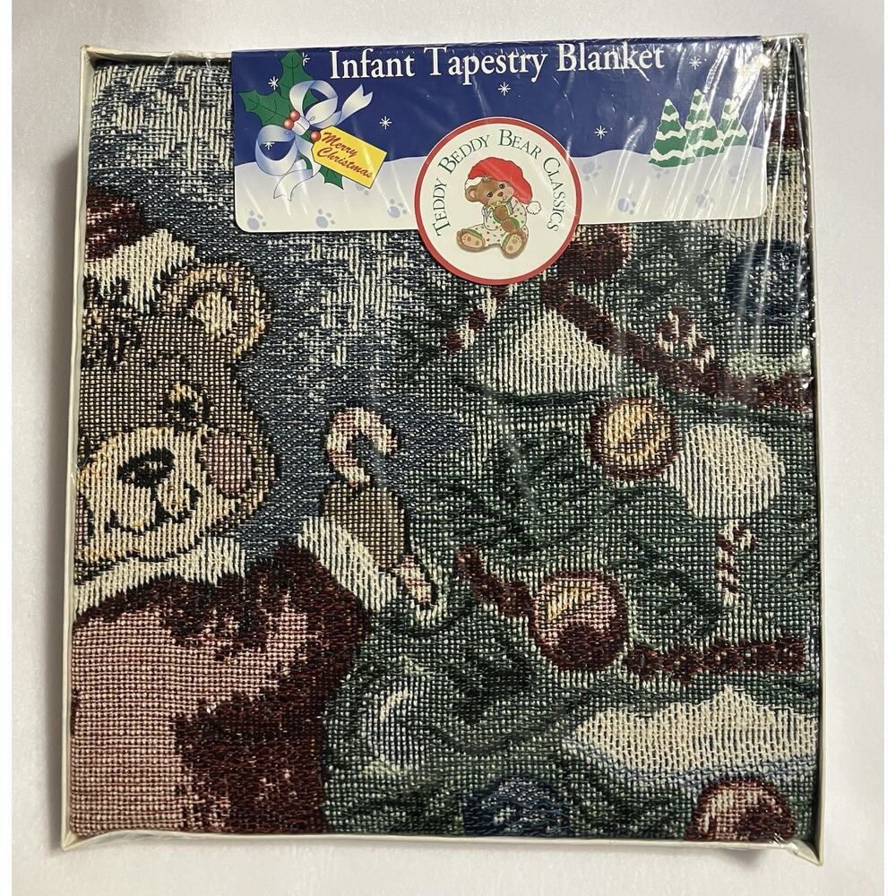 Vtg Riegel Teddy Beddy Bear Classics Infant Tapestry Blanket Christmas Afghan